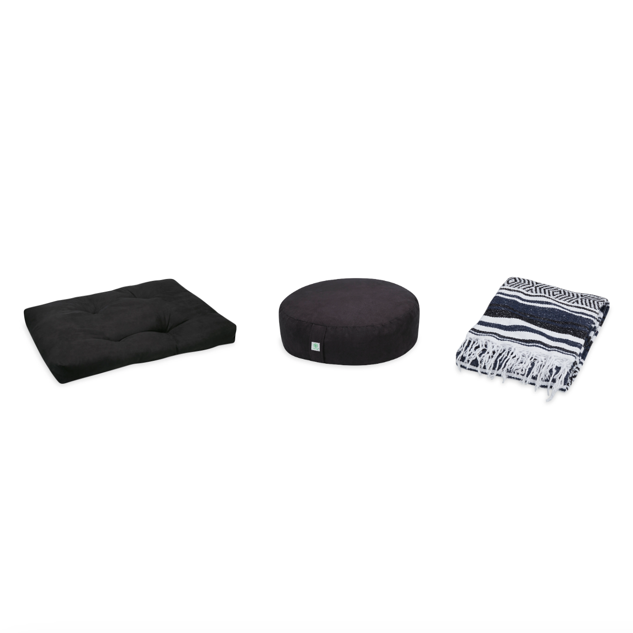 Meditation Bundle - Zabuton (Black), Zafu (Black), Blanket (Black/Navy)